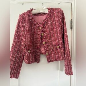 Chic Pink Tweed Women's Jacket